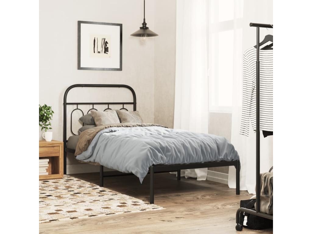 Metal bed frame without mattress with black headboard 90x200 cm LFNV13524