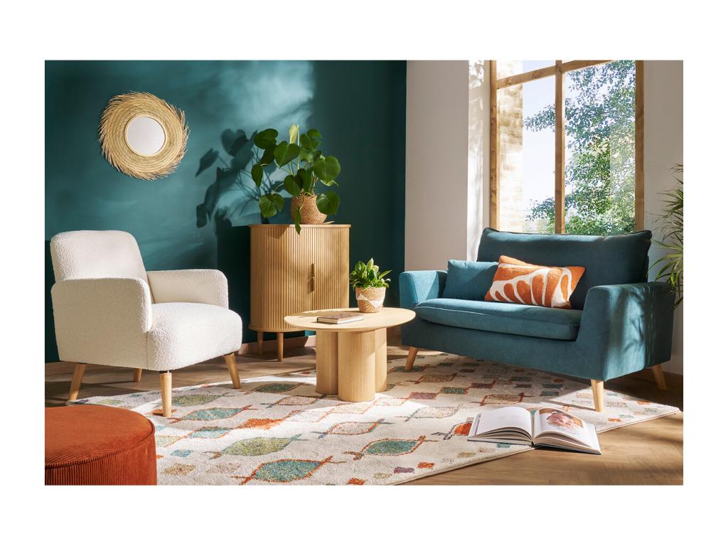 Scandinavian armchair in Zensova textured beige velvet effect and light wood Zensova VFPM60065