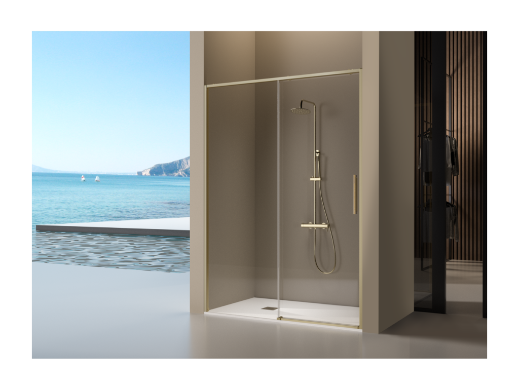 Dormeva fixed gold shower screen with sliding door, brushed gold, 113-115.6 cm YNJF33602