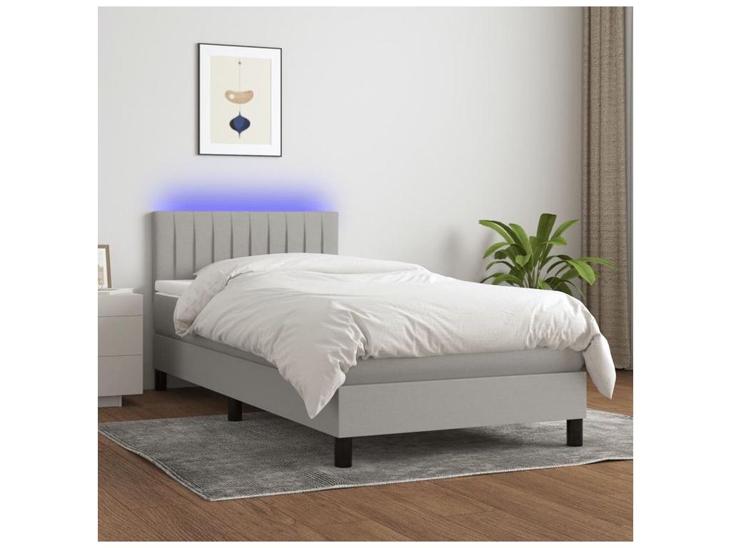 Dormeva bed base with mattress and LED, light grey, 90x200 PNVY73073