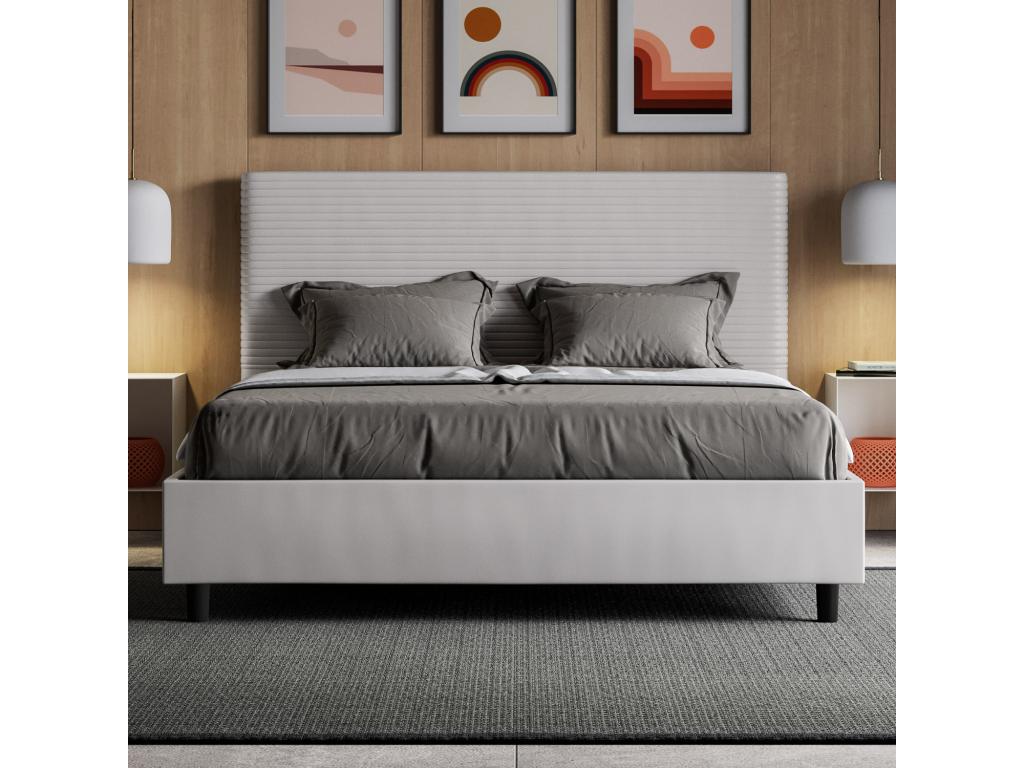 Dormeva GTNE38316 bed with upholstered slatted base, 160x210 cm, white faux leather