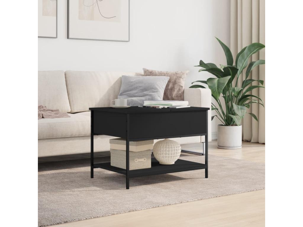 Black coffee table 70x50x50 cm engineered wood and metal QTDJ17567