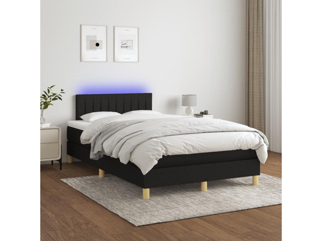 Upholstered bed base with mattress and LED lighting, black, 120x200 cm, fabric CQDW47828