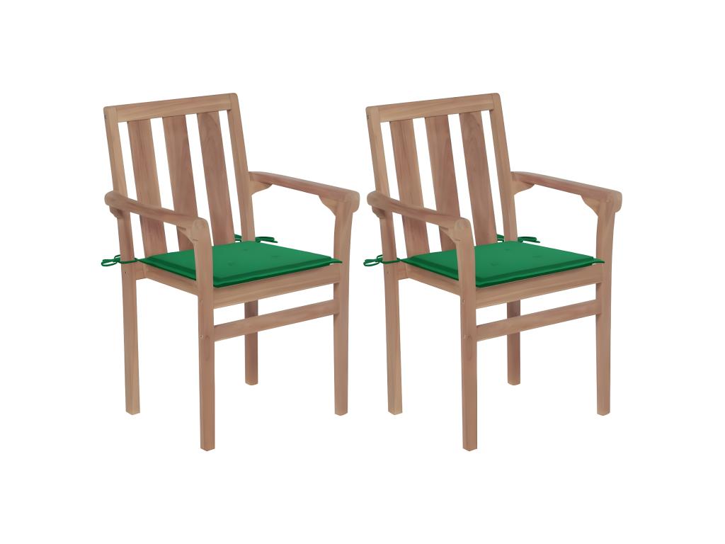 Set of 2 garden chairs with green cushions, solid teak wood MMEG15451