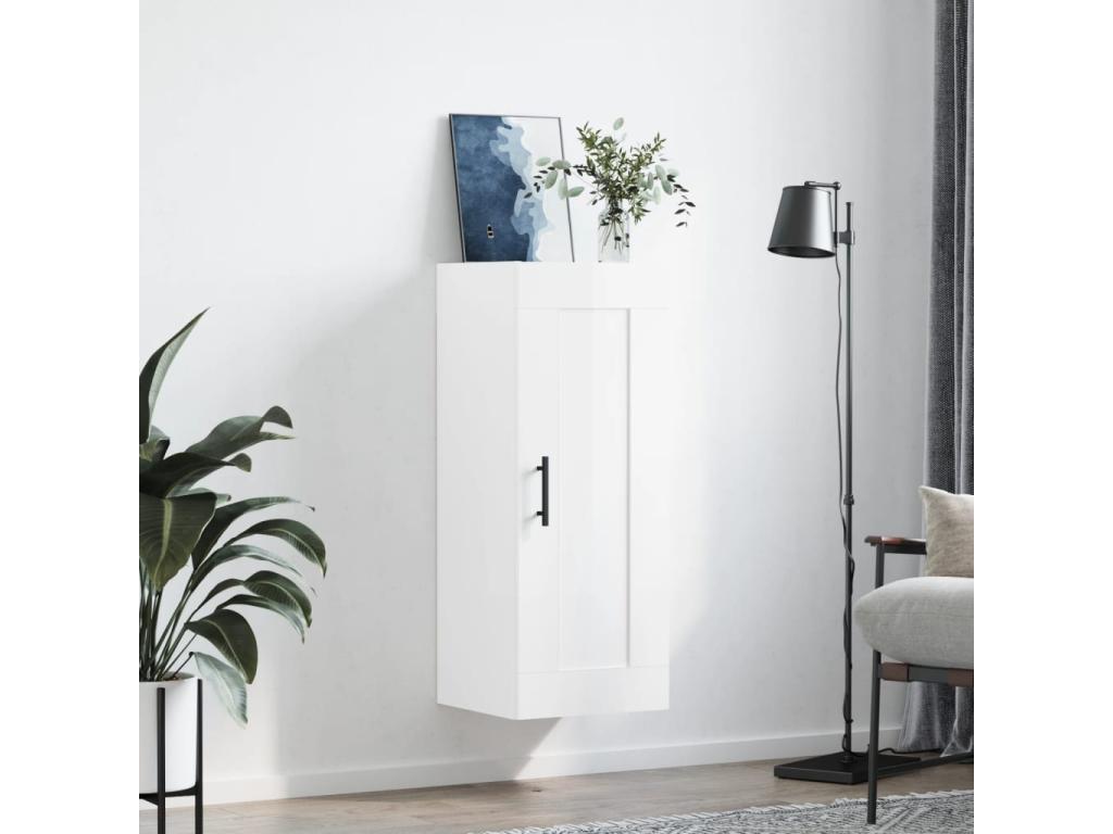 Glossy white wall cabinet 34.5x34x90 cm engineered wood CWSU74481