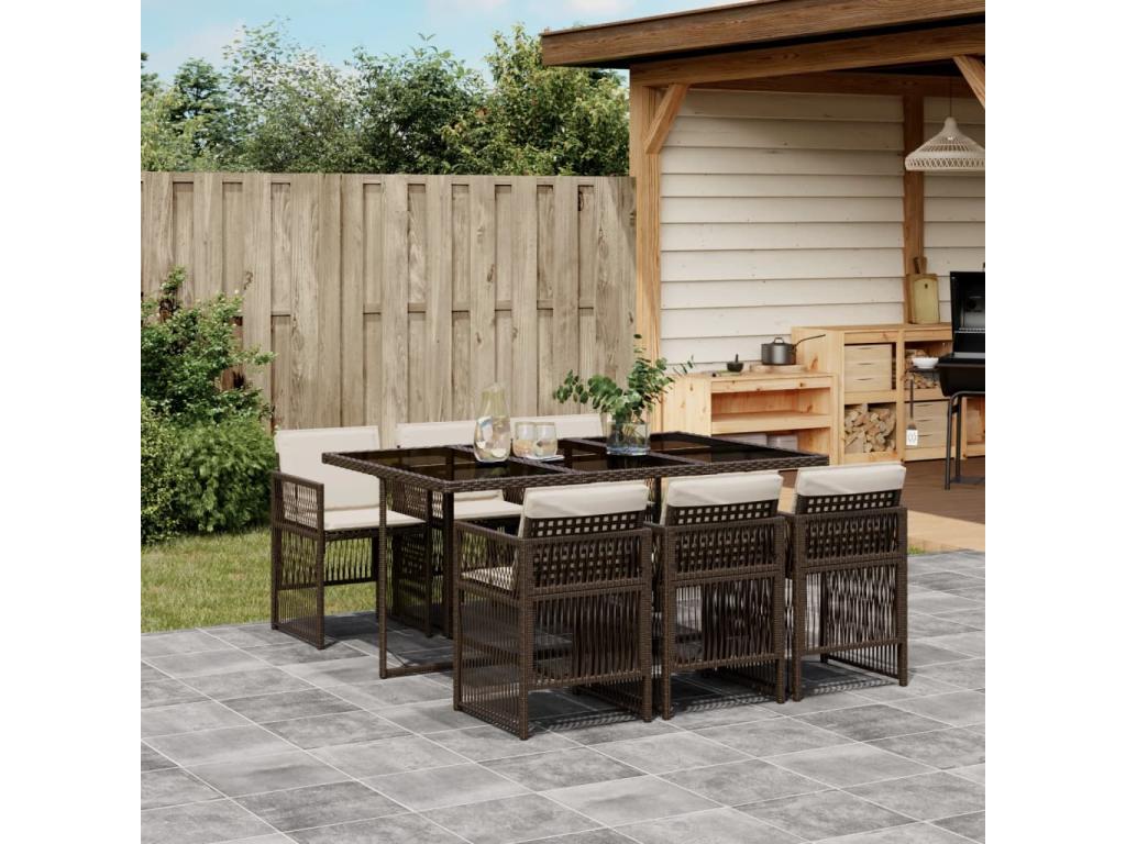 7-piece brown rattan garden dining set with cushions NDLN57710