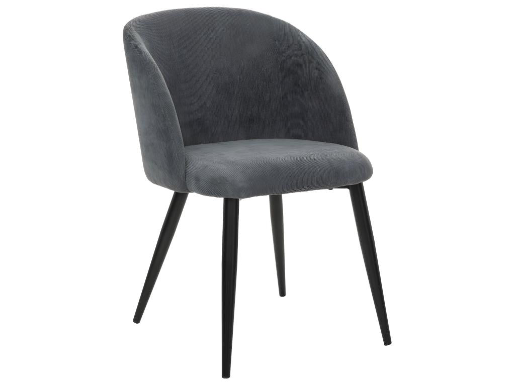 Dining chair in pebble grey corduroy with black metal legs ZCAS24030