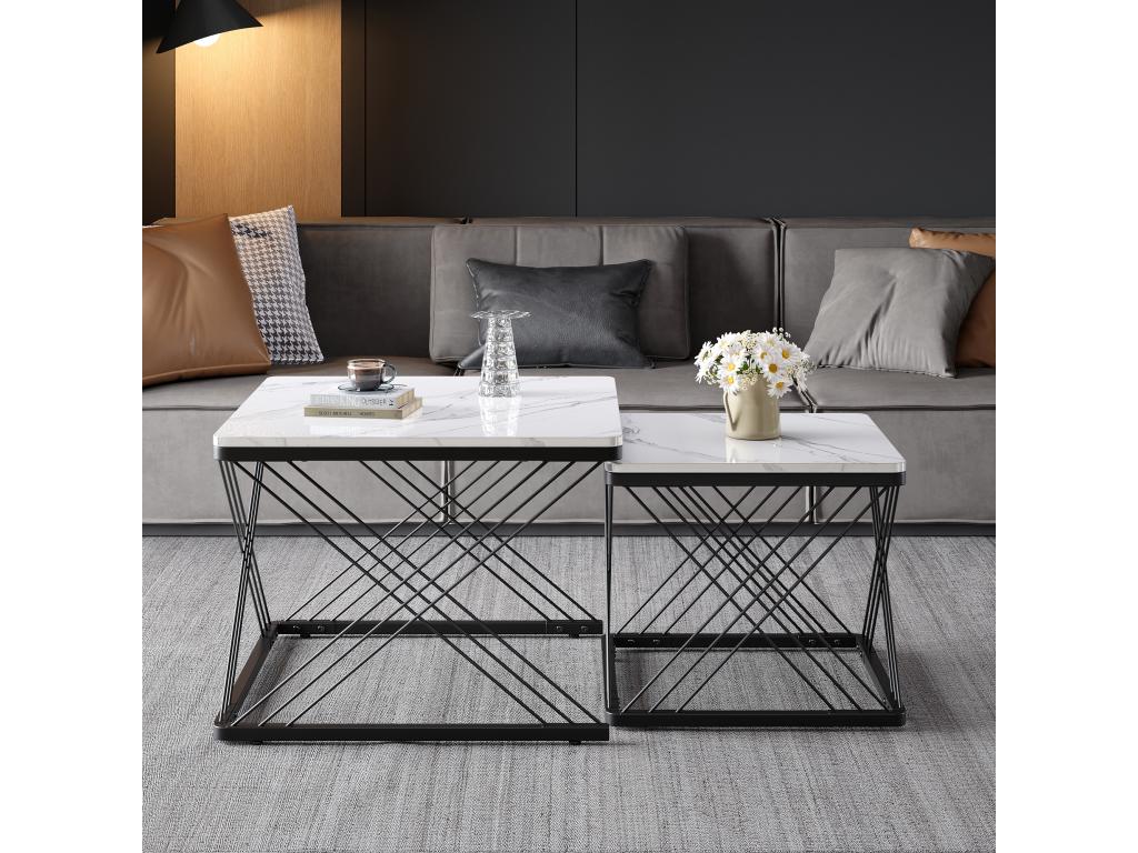 Set of 2 elegant nesting coffee tables in glossy marble effect Dormeva JNPY12498