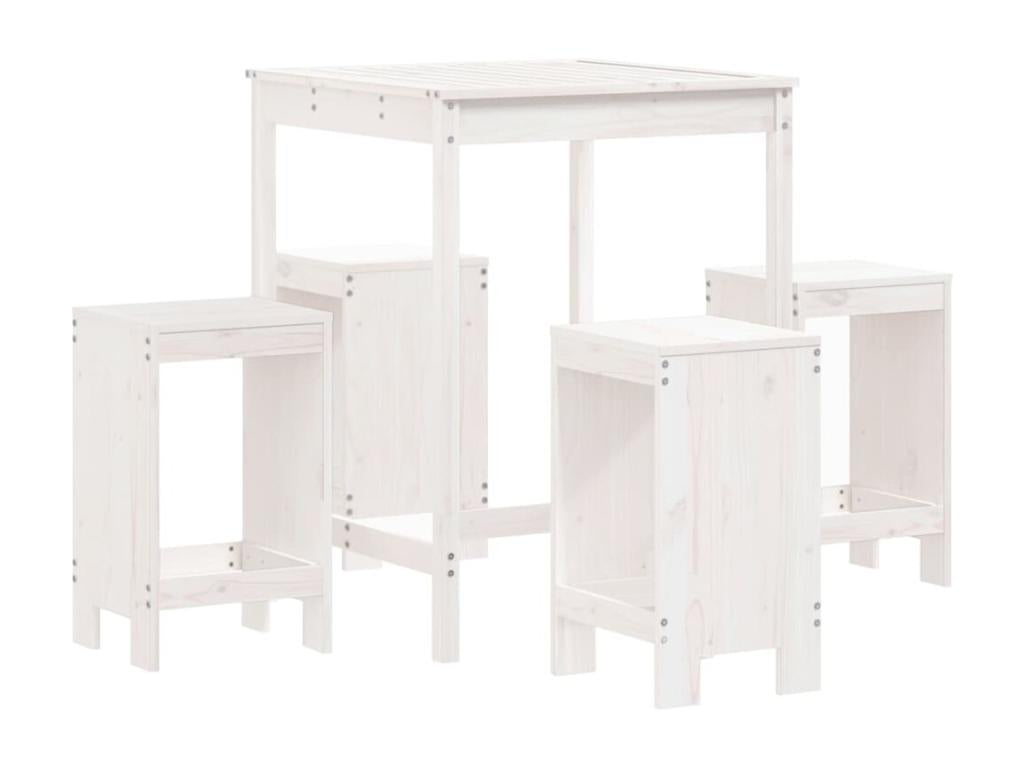 5-piece garden bar set, white, solid pine wood HWOD09857