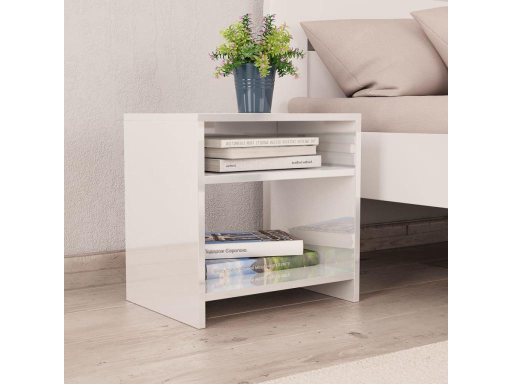 High-gloss white bedside table, 40x30x40 cm, engineered wood, RQZV84093
