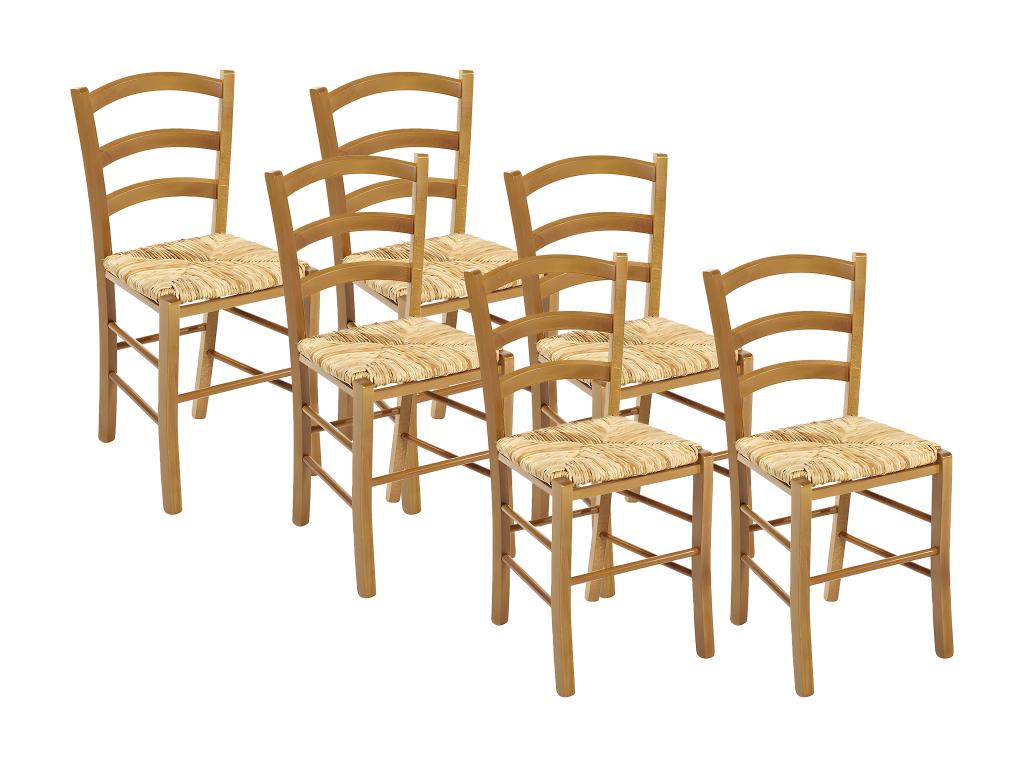 Set of 6 PAYSANNE chairs - Solid beech stained oak rice straw EOKA82597