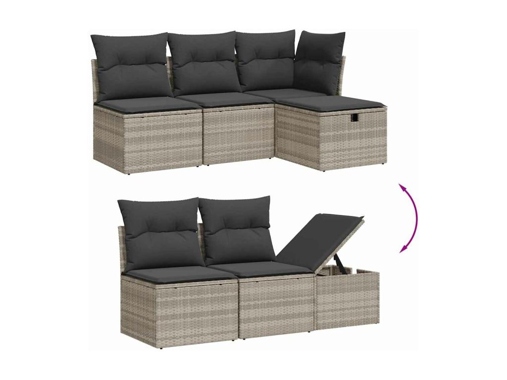 5-piece garden furniture set with light grey cushions, woven resin YOHJ92535