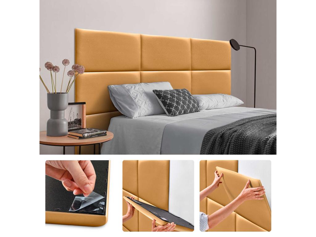 Set of 1 Dormeva eco-friendly faux leather padded wall panel, self-adhesive, absorbent, gold, 50x40 cm x6 VGEN96636