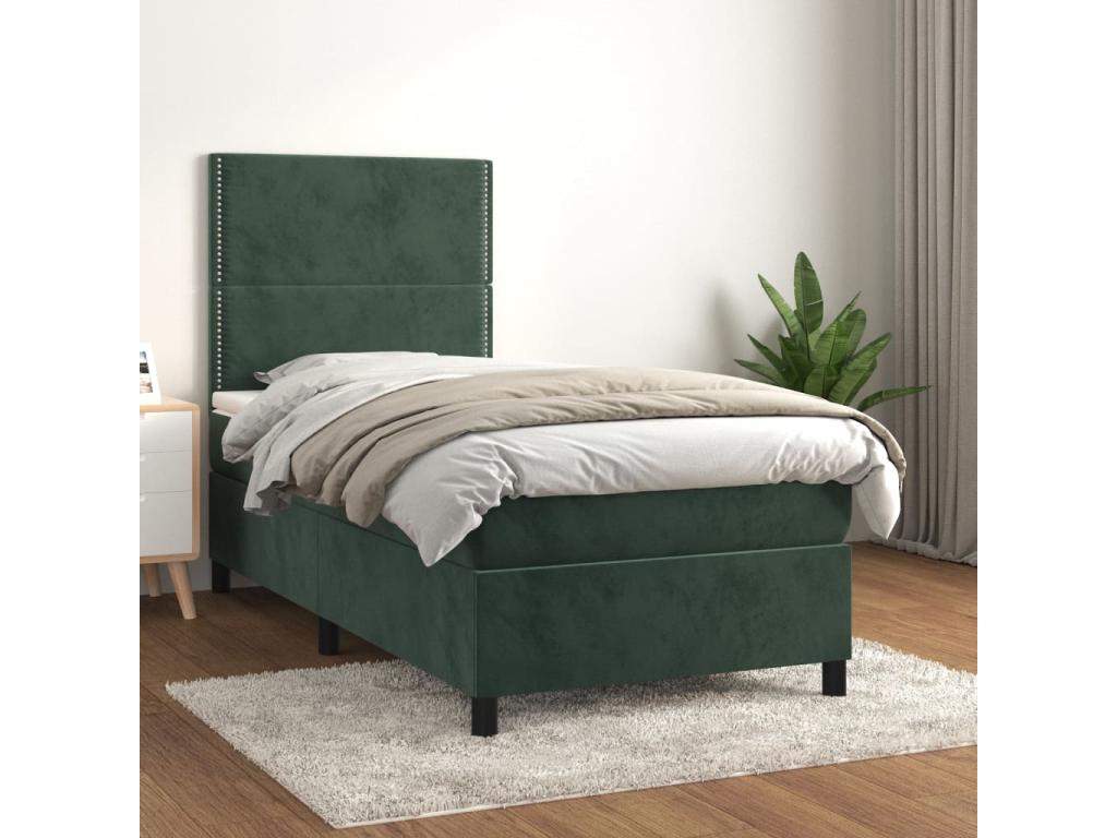 Upholstered bed base with mattress, dark green, 100x200 cm, XAYG29983