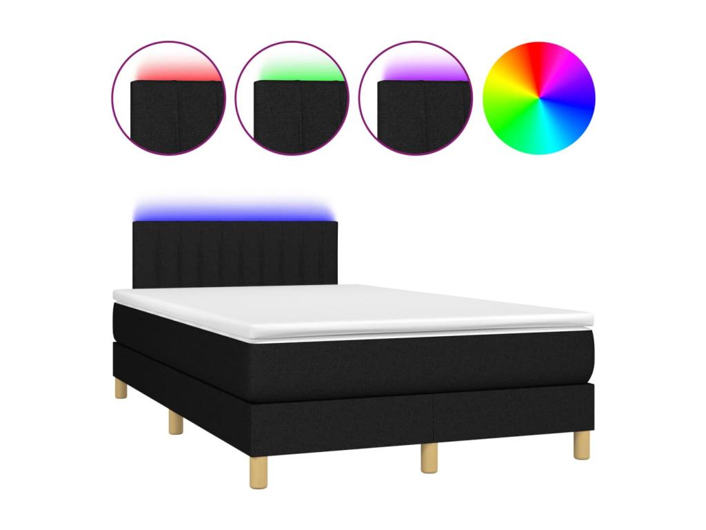Upholstered bed base with mattress and LED lighting, black, 120x200 cm, fabric CQDW47828
