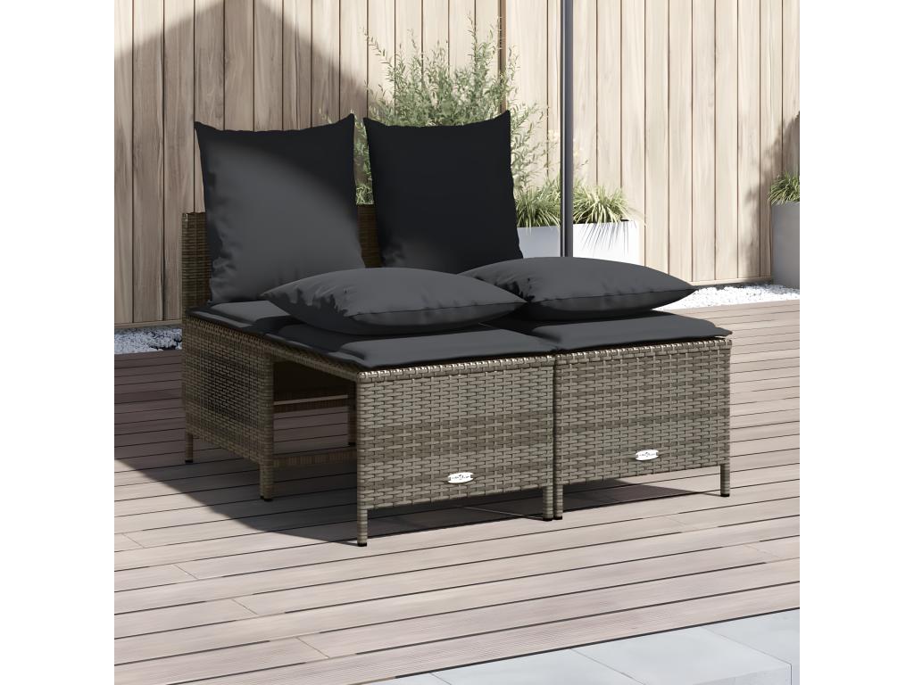 4-piece garden furniture set with grey resin wicker cushions QMAG97675
