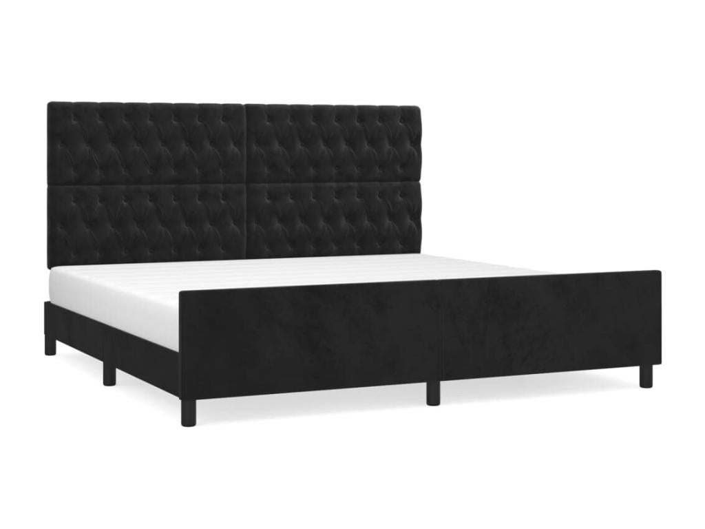 Bed frame with headboard, black, 200x200 cm, velvet, VGNA84167