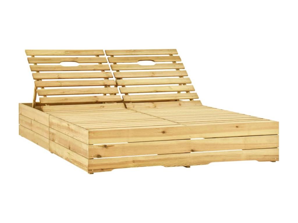 Double chaise longue and green cushions. Impregnated pine wood. EIQD44871