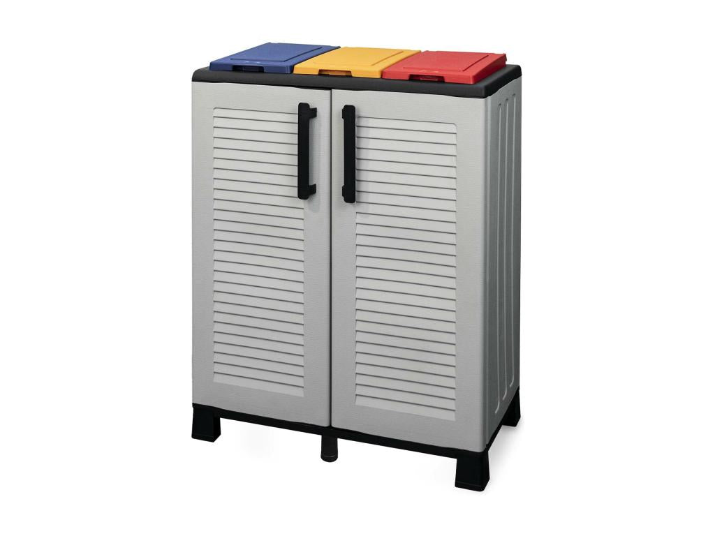 Lumenao Recycling Bin, 2 Doors, Made in Italy, 68x37x90 cm, Light Grey and Multicoloured, WHGN49727
