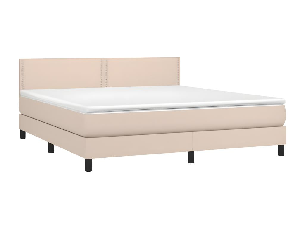 Upholstered bed base with LED mattress, Cappuccino, 160x200 cm, Faux Leather MKBO70704