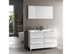 Dormeva 6-drawer bathroom vanity unit in glossy white lacquer and mirror, 120cm wide, AIVD28085
