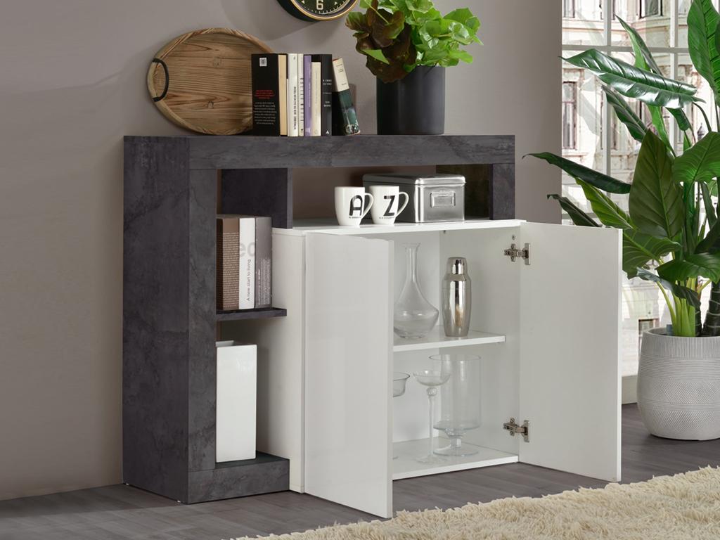Dormeva sideboard - 2 doors and 3 niches - White lacquer and concrete RRDR83917