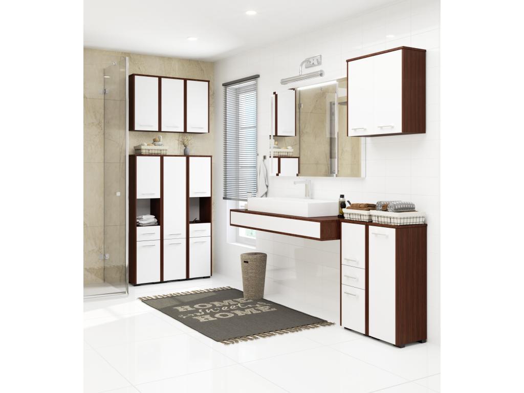 Dormeva FIN Wenge 64cm Bathroom Column with 2 Doors, White Front, and 4 Shelves, 64x30x180cm, FACE11312