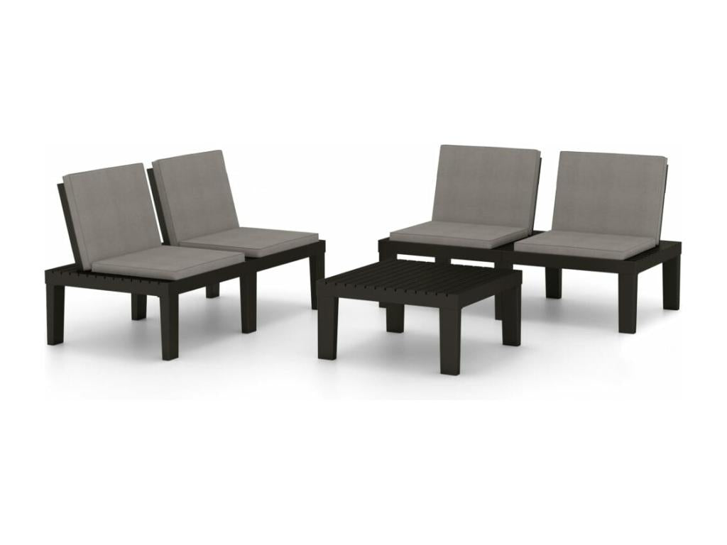 3-piece garden furniture set with cushions, grey plastic, 2 FVLQ41091