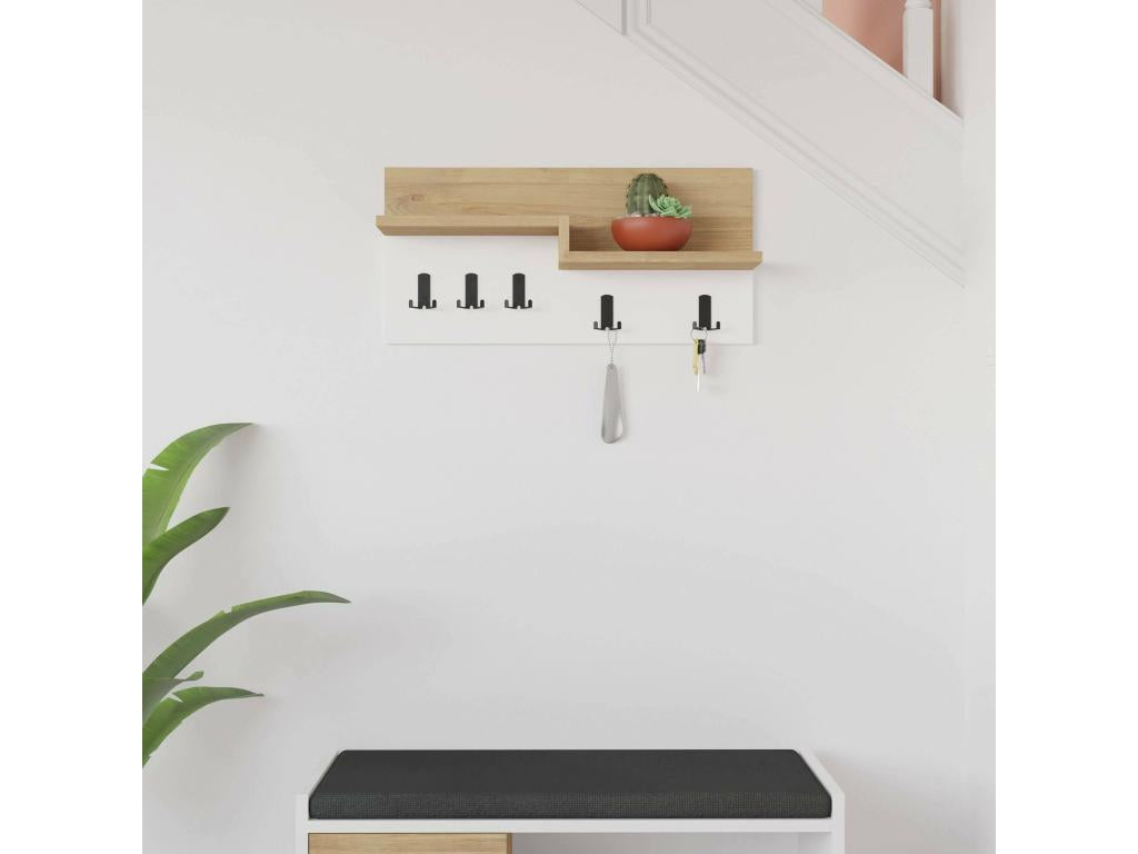 Dormeva Coat Rack, Multipurpose Clothes Rack, Wall Mounted Hanger, 65x15 h31 cm, Oak and White, EWJB77371