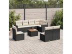 9-piece garden furniture set with cushions, black woven resin NXIO26588