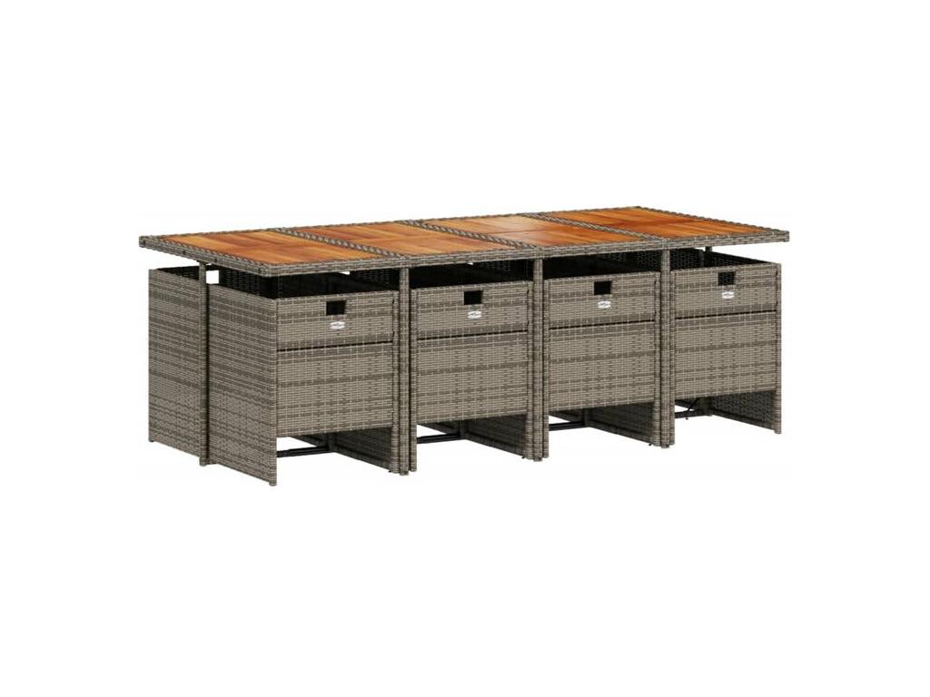 9-piece garden dining set with grey resin wicker cushions XCTC55172