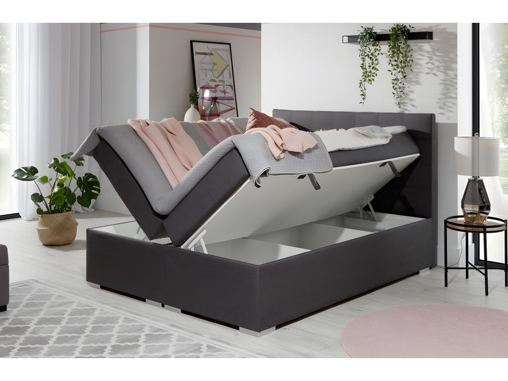 Complete box spring set including headboard, bed base, mattress, and mattress topper - Zensova luxury dark grey - 160x200 cm FIBW60332