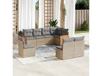 8-piece garden furniture set with cushions, beige woven resin LDIW24807