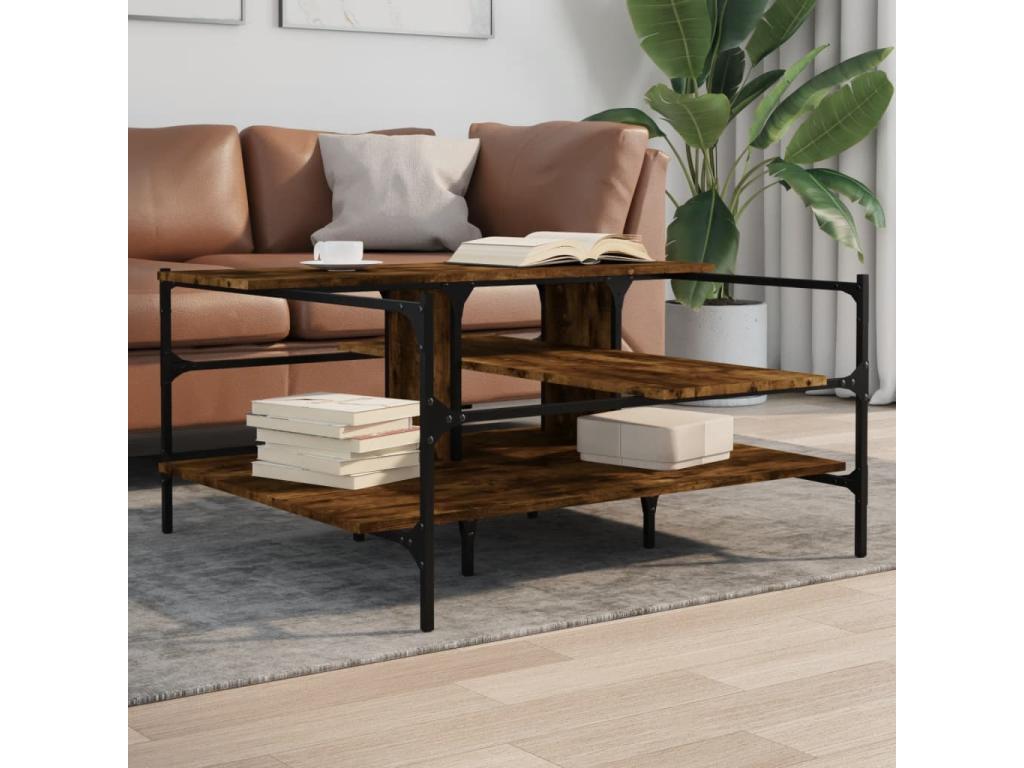 Smoked oak coffee table 100x100x48.5 cm engineered wood OOCZ25354