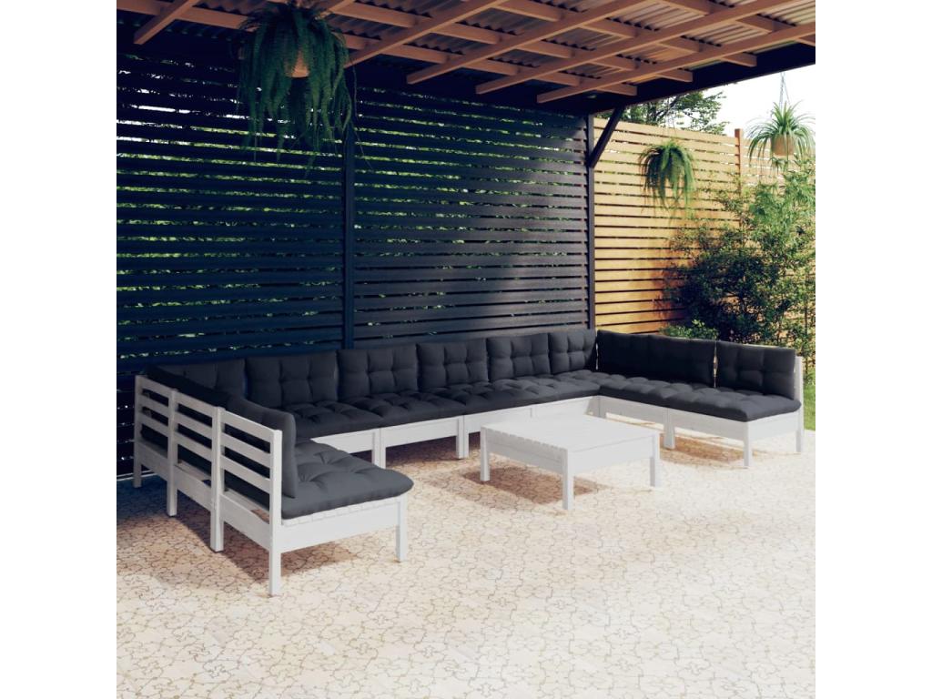 11-piece garden furniture set with cushions, white, solid pine wood DUTM05417