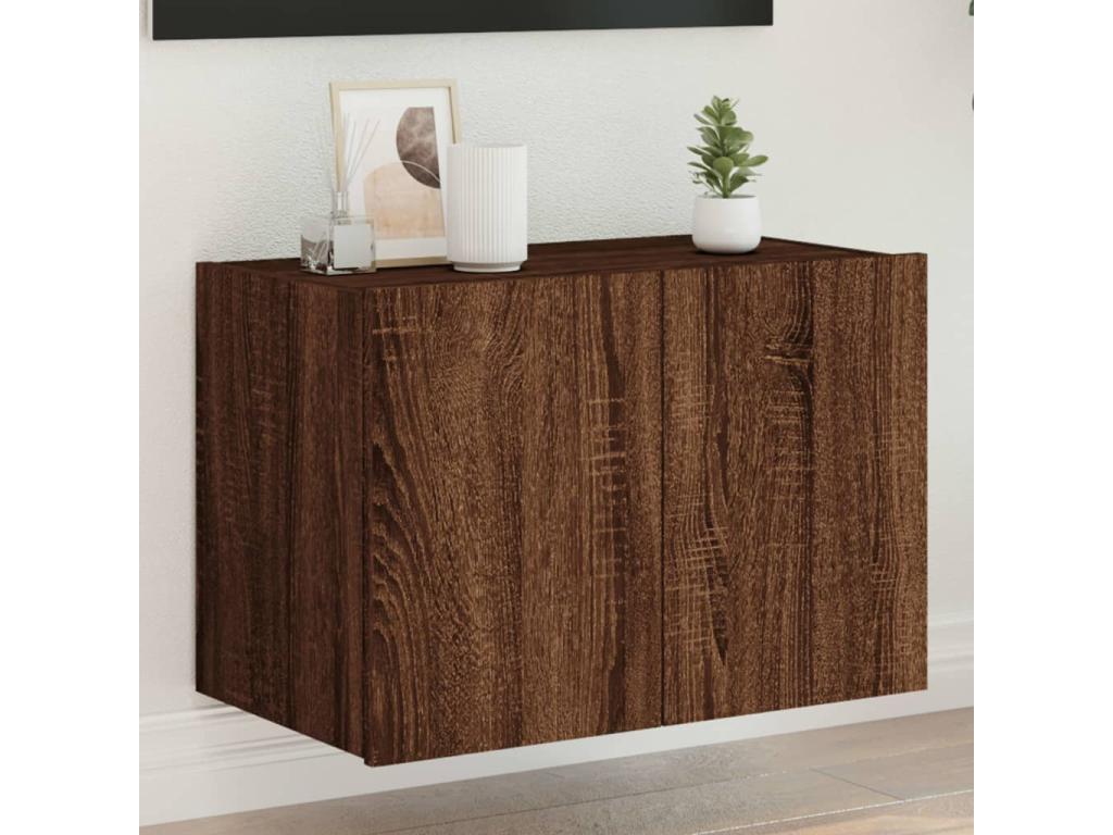 Wall-mounted TV unit with Zensova LED lighting, brown oak finish, 60x35x41 cm QDWW94084
