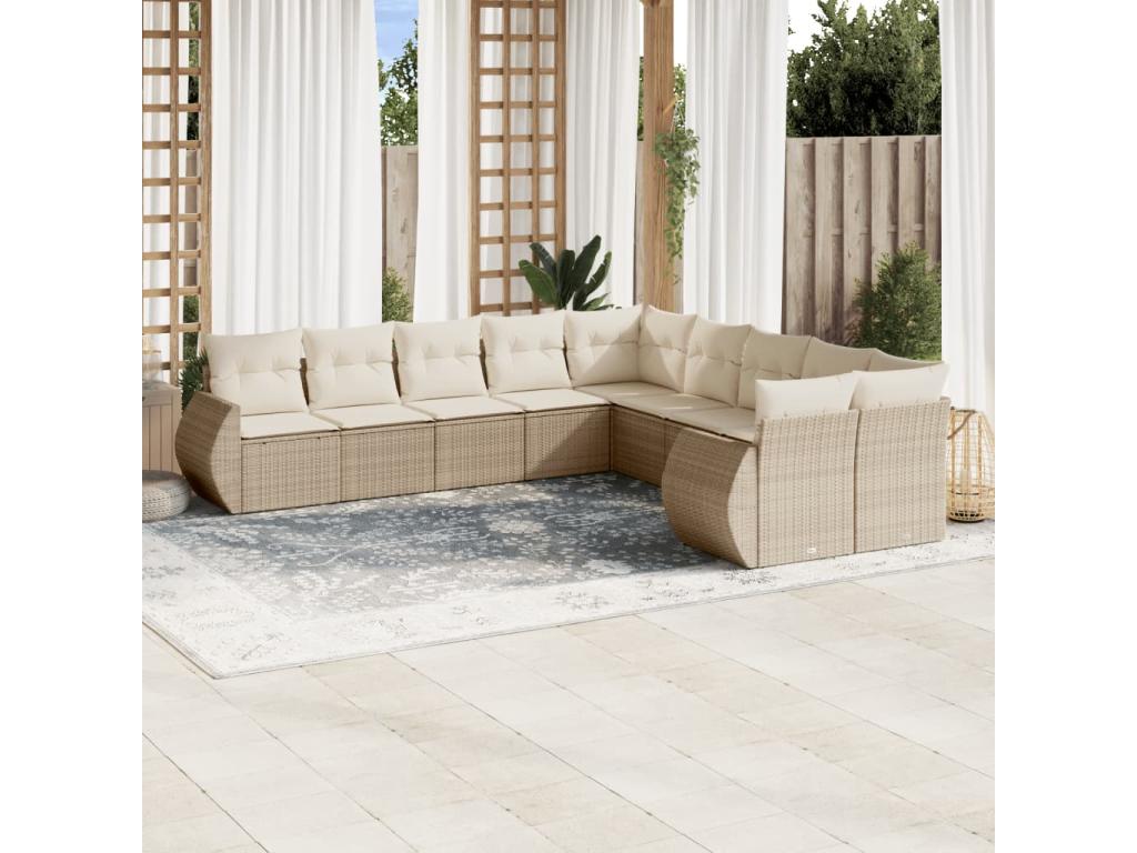 Garden furniture set with cushions, 10 pieces, beige woven resin, BNMS70810