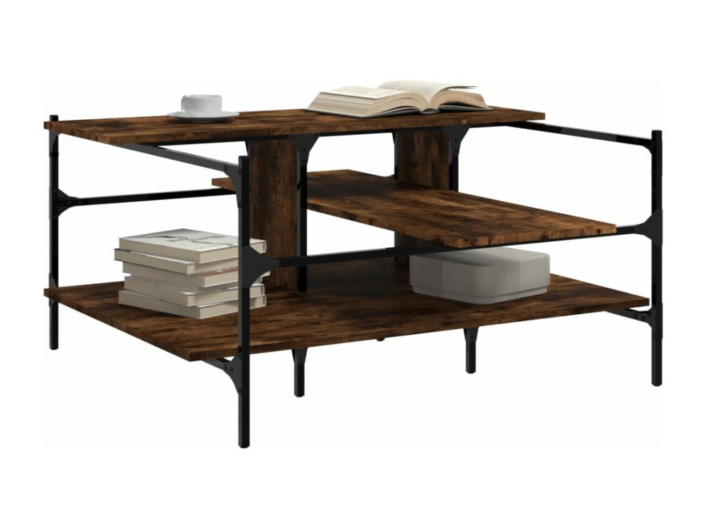 Smoked oak coffee table 100x100x48.5 cm engineered wood OOCZ25354