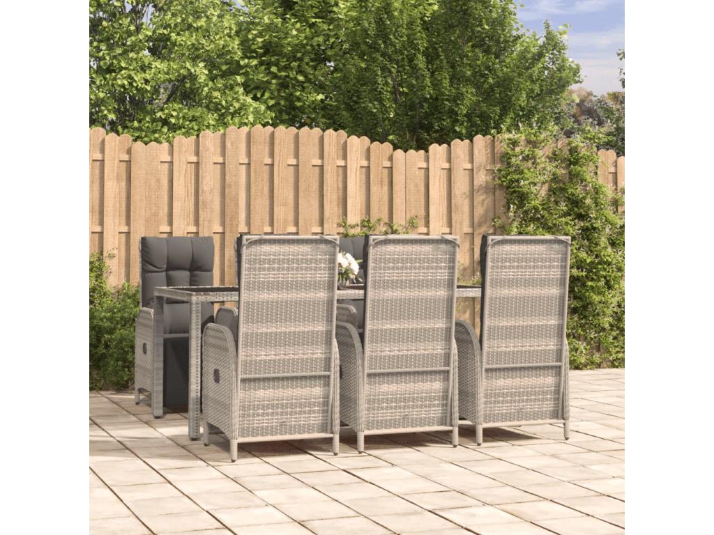 Garden dining set and cushions, 7 pieces, grey rattan QQTU96069