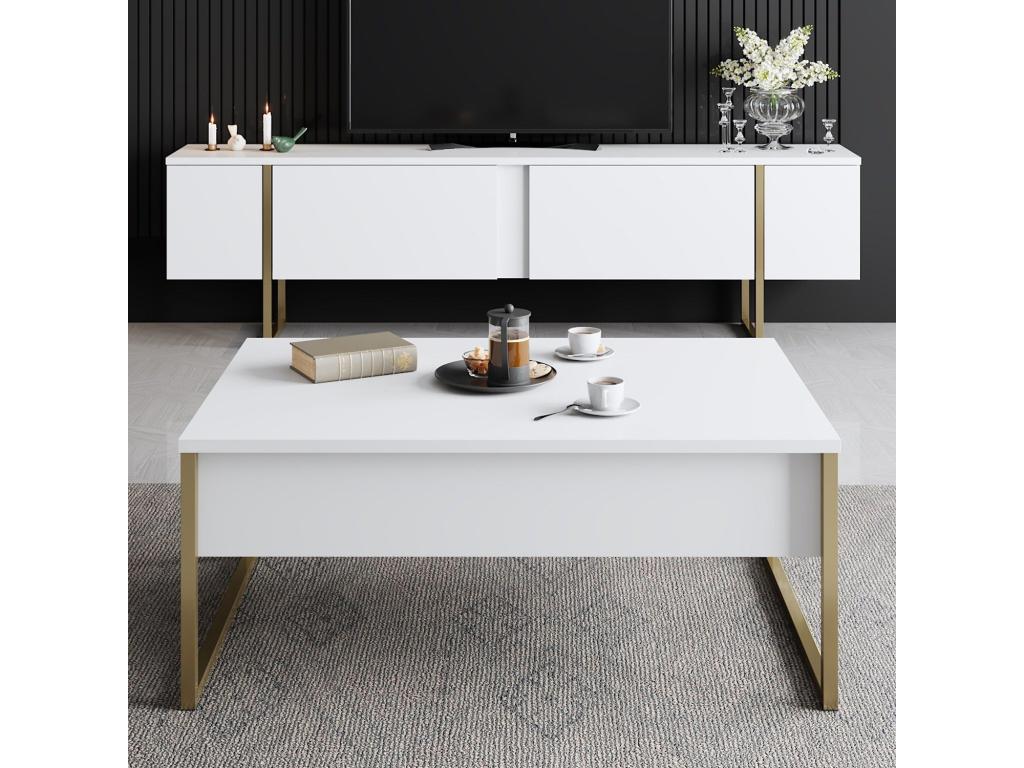 Dormeva Coffee Table 60x90cm Gold Metal and White Wood BWYE52478