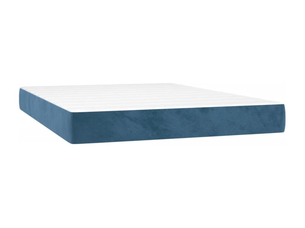 Upholstered bed base with mattress and LED light, dark blue, 140x190 cm, velvet, SOAA74784
