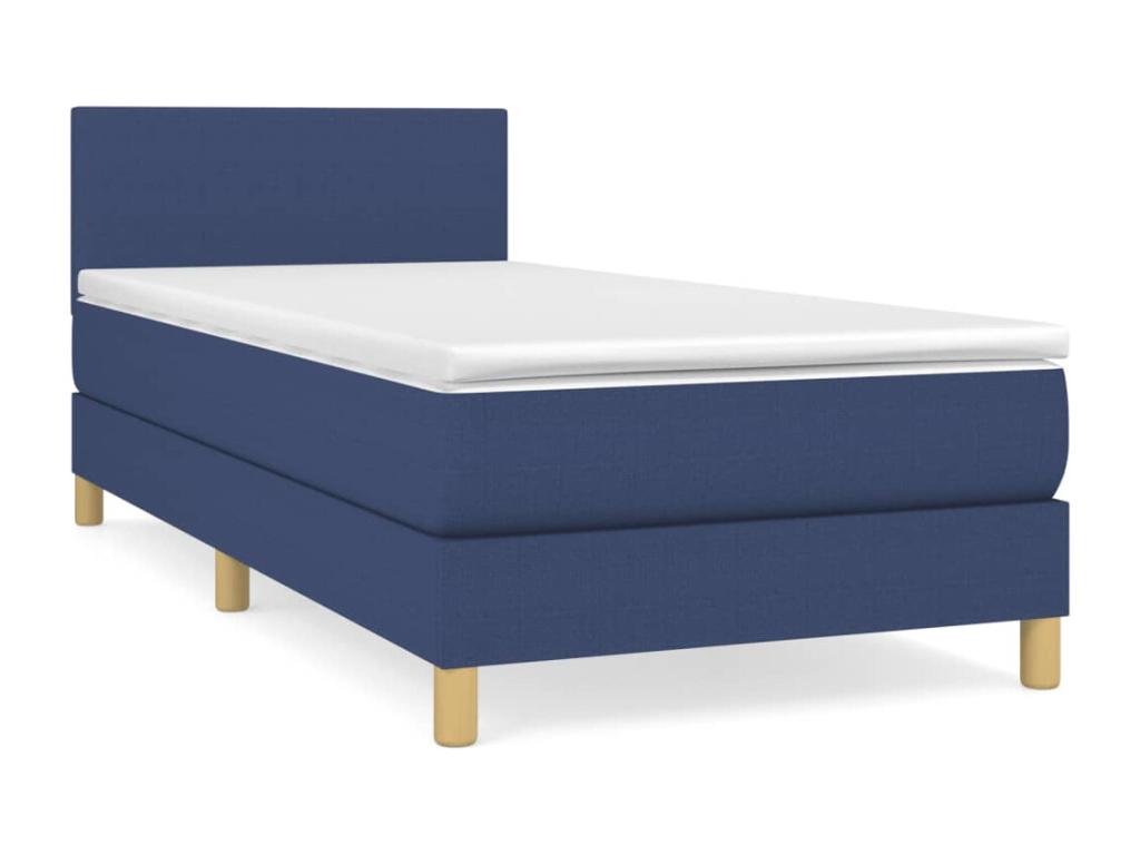 Upholstered bed base with mattress, blue, 90x190 cm, fabric BZKY57382