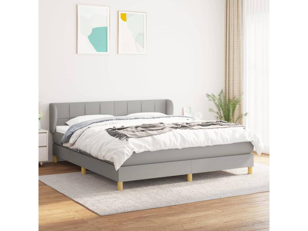 Upholstered bed base with mattress, light grey, 180x200cm, fabric DYEL07304