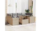 7-piece garden furniture set with cushions, beige woven resin, JKYS23827