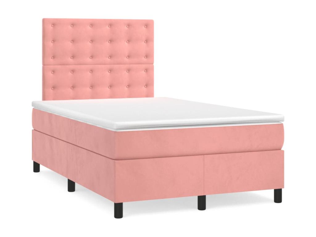 Upholstered bed base with mattress, Pink, 120x200 cm, Velvet, FWYI32672