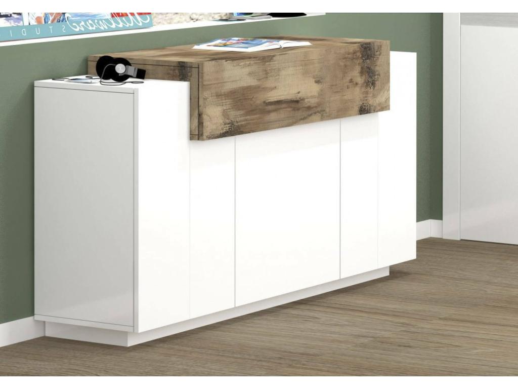 Dormeva Buffet Kitchen Buffet with 4 Doors Living Room Buffet Made in Italy 140x45x86 cm Glossy White and Maple XEAK03951
