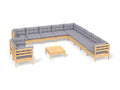 12-piece garden furniture set with grey cushions, solid pine wood KHJI37476