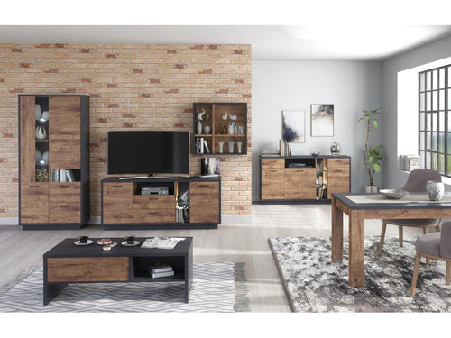 Sideboard with LED lighting, graphite oak finish - Length 170 x Depth 45 x Height 92 cm RUHH38473