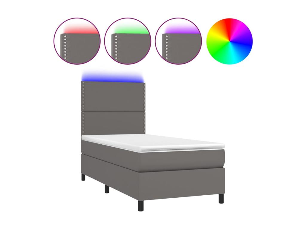 Dormeva bed base with mattress and LED light, Grey, 90x200 cm, DMEX31543