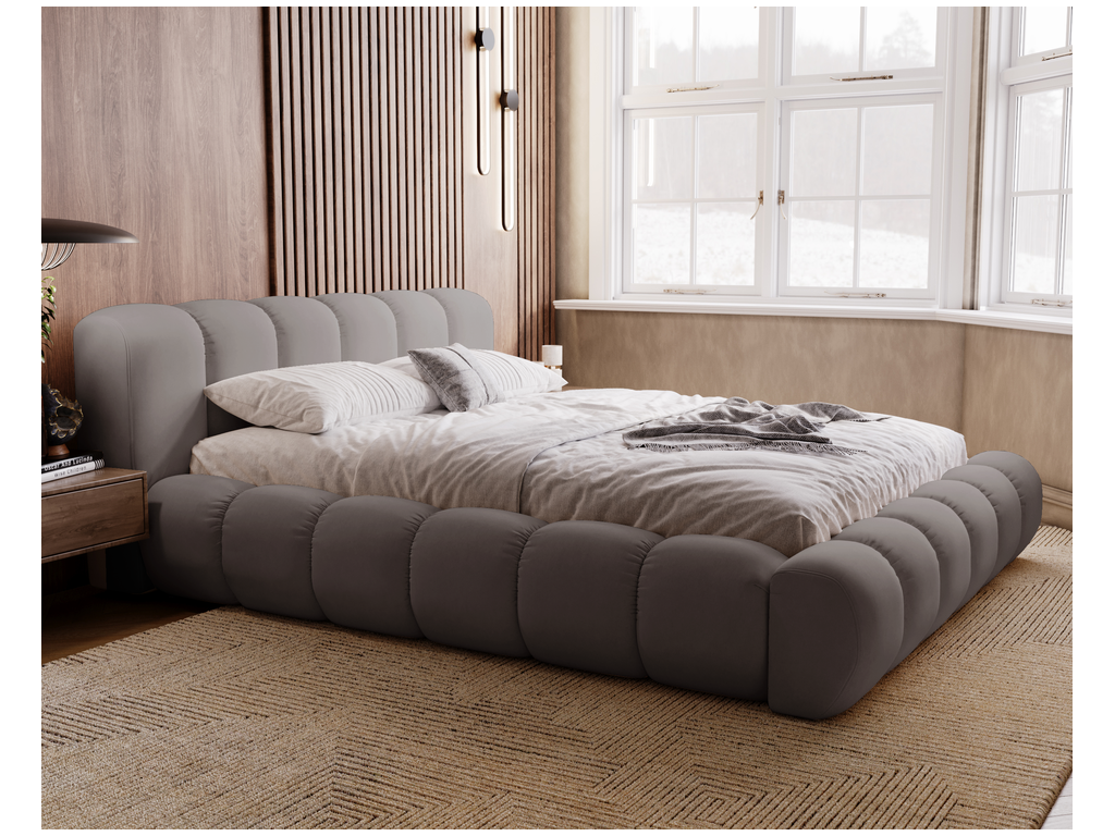 Dormeva Cloud 160x200 Bed with Slatted Base - Upholstered Adult Bed - Double Bed with Storage Headboard - Dark Grey Velvet Dormeva 22 IVTS79749